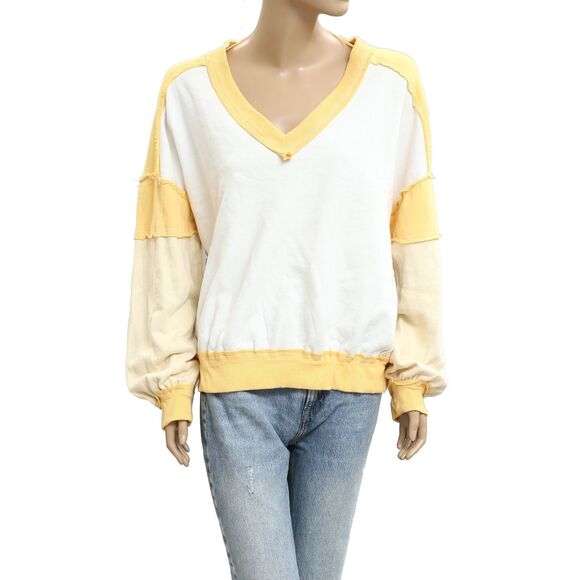 Free people We The Free First Base V-Neck Sweatshirt Top Ribbed Cotton S 283686 - Picture 5 of 9
